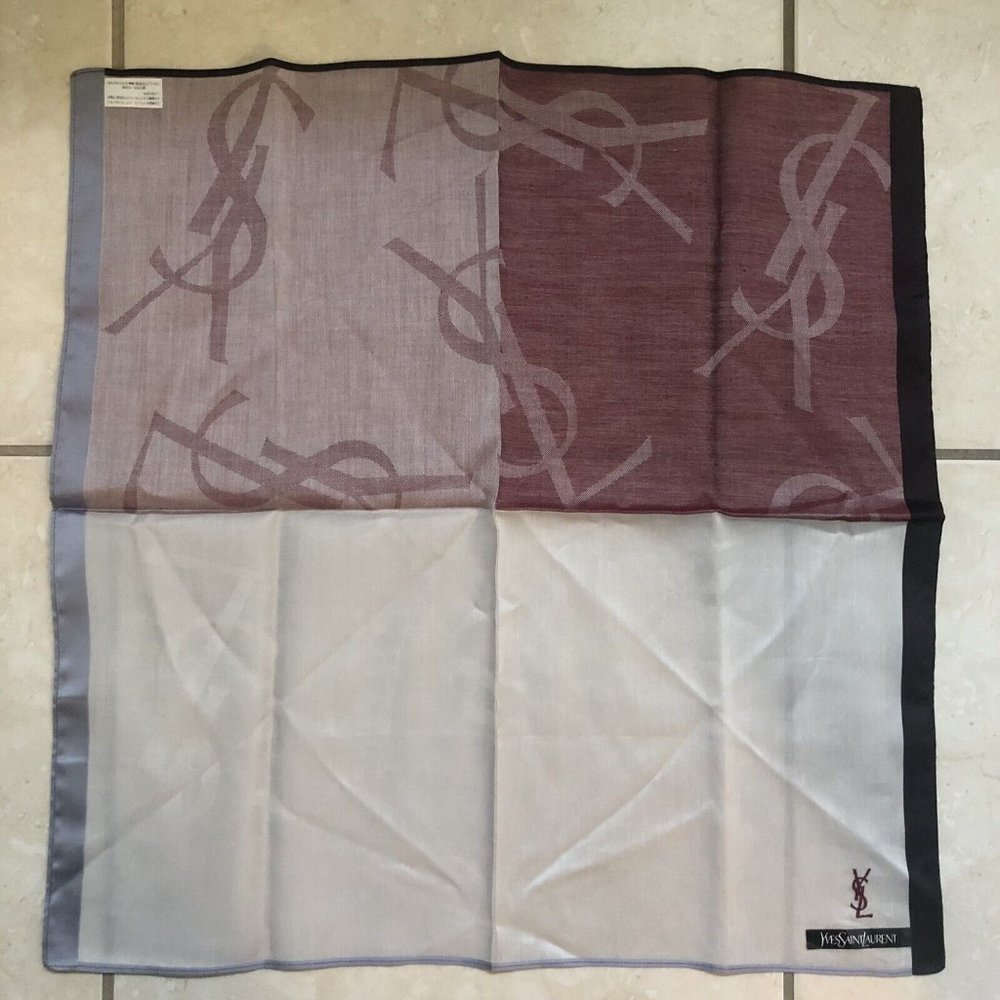 New Yves Saint Laurent Bandana Handkerchief Scarf YSL Logo All Over Colorblock